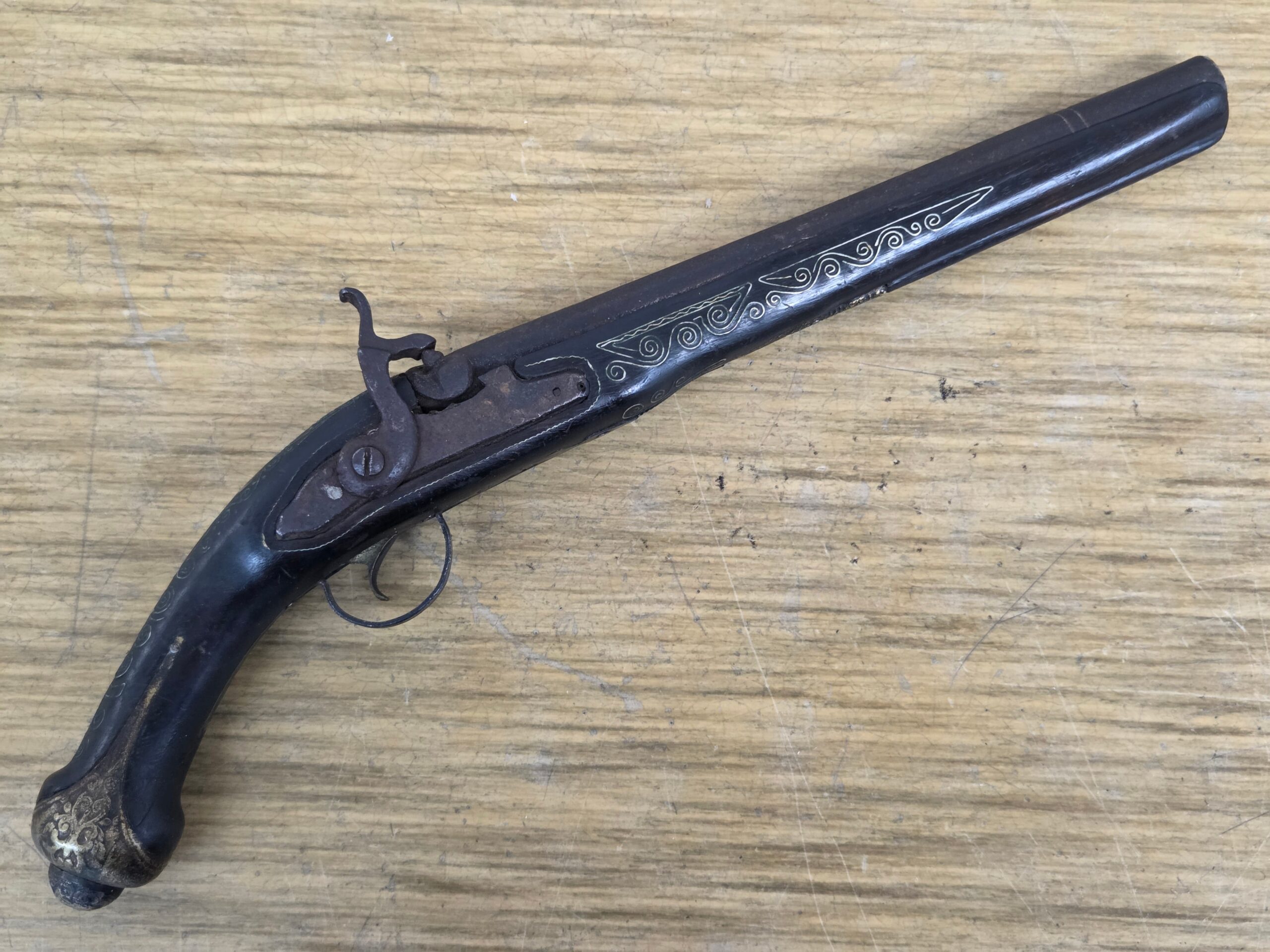 Late 1600’s Percussion Trigger Persian Inlay and Brass Pistol